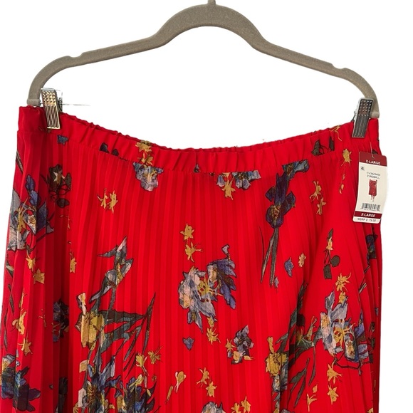 Vince Camuto red floral midi skirt XL fireball pleated NWT - Picture 6 of 12